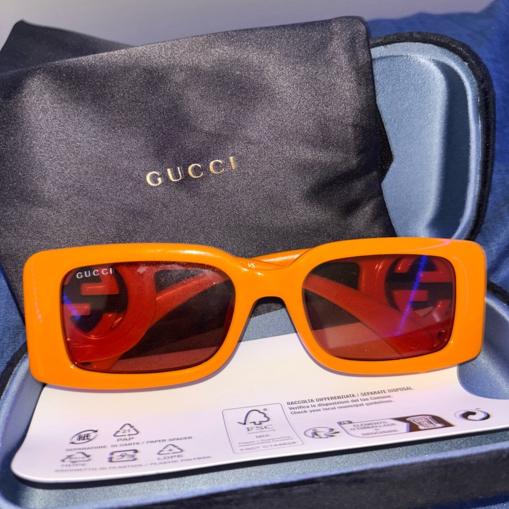 Gucci Vibrant Orange Rectangular Sunglasses. AUTHENTIC